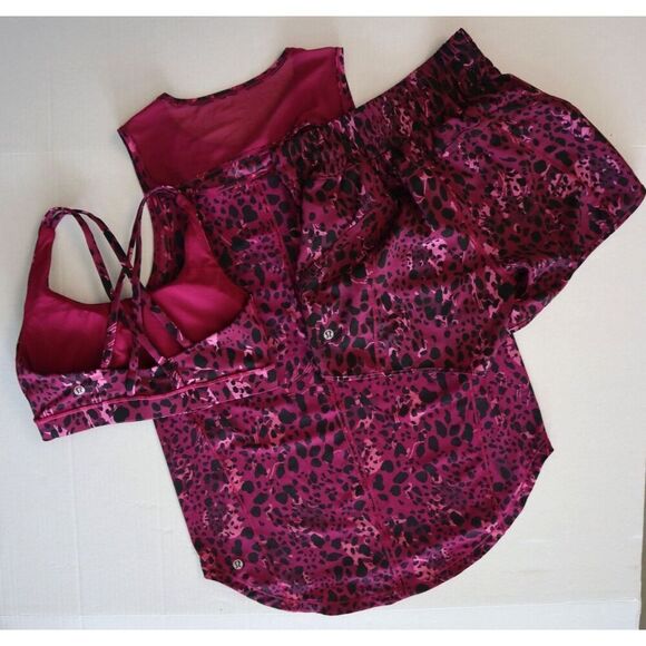 Lululemon 3-Pc Set Sz 6/4 Cheetah Camo Magenta/Purp Sculpt Tank Shorts Sport Bra - Picture 2 of 16
